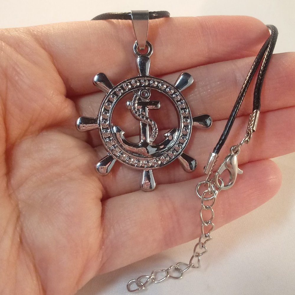 Mens Stainsless Steel Anchor Wheel Boat Nautical Pendant Necklace 20" Party Gift